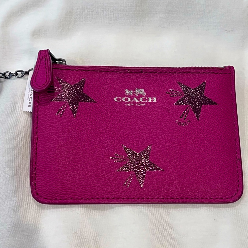 NWT Coach Burgundy/ Hot pinkstars coin zipper wallet